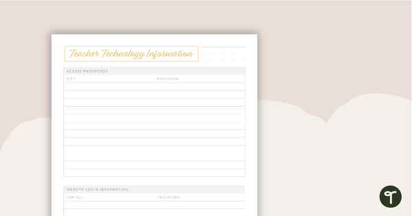 Blush Blooms Printable Teacher Planner - Technology Passwords Page (Teacher) teaching resource