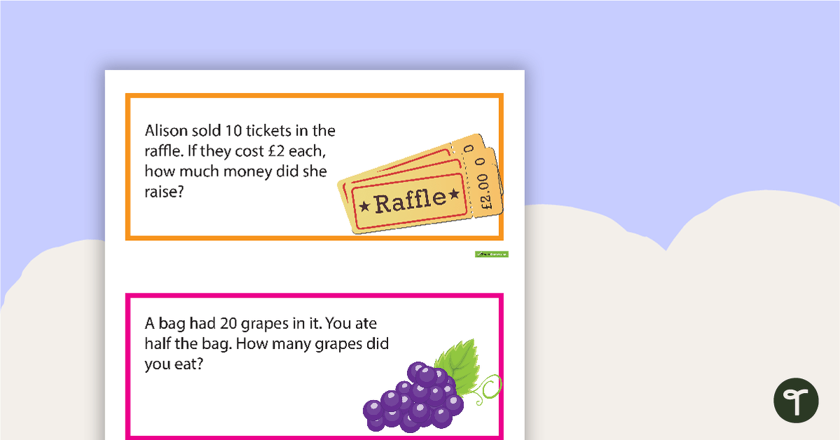 Maths Word Problem Cards - Division and Multiplication - Numbers 0-50 teaching resource