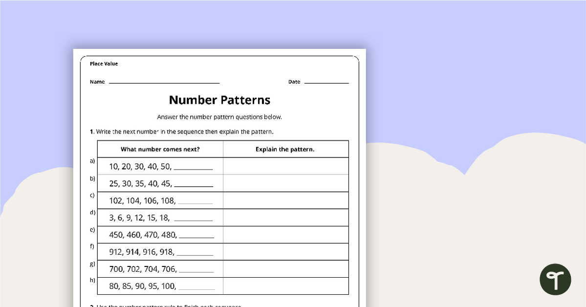 Number Patterns - Worksheet teaching resource