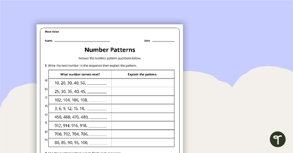 Image of Number Patterns - Worksheet