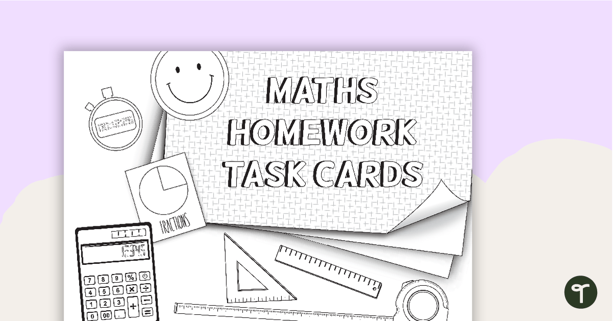 Maths Homework Cards with Worksheets - BW teaching resource