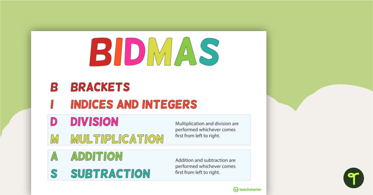 BIDMAS/BIMDAS Poster teaching resource