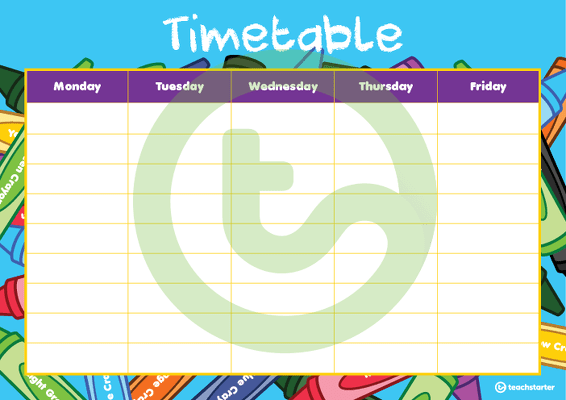 Crayons - Weekly Timetable teaching resource