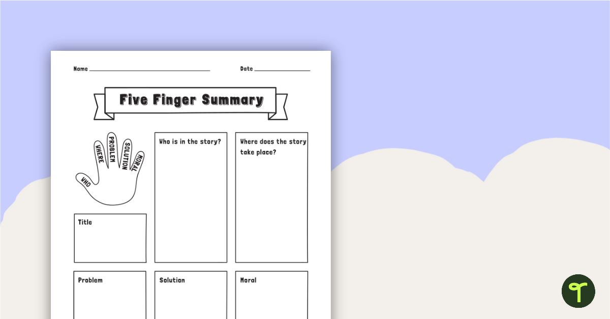 Five Finger Summary -  Graphic Organizer teaching resource