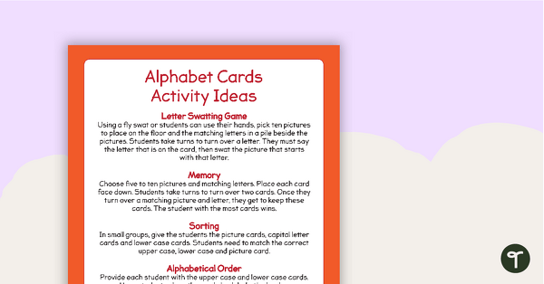 Alphabet Cards, Picture Cards, and Activity Ideas teaching resource