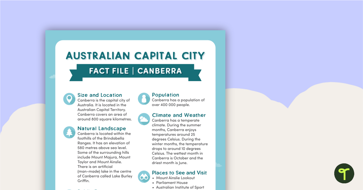 Natural and Human Features of Australia - Canberra Fact File teaching resource