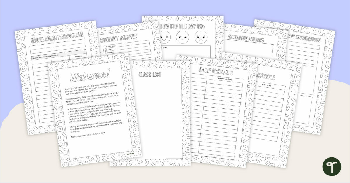 Substitute Folder Templates (For Classroom Teachers) teaching resource