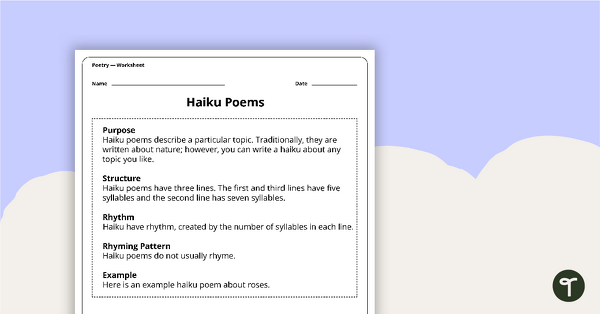 Preview image for Writing a Haiku Poem Worksheet - teaching resource