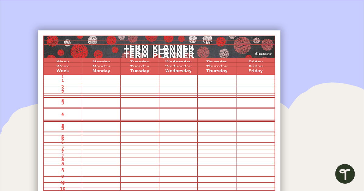 Editable Red Chalkboard Themed 9, 10 and 11 Week Term Planners teaching resource