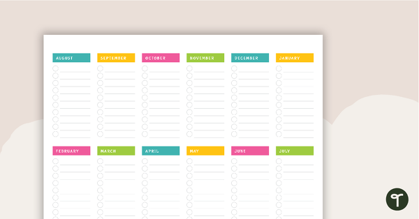 Tropical Paradise Printable Teacher Planner - Key Dates Overview teaching resource