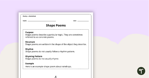 Preview image for Writing a Shape Poem Worksheet - teaching resource