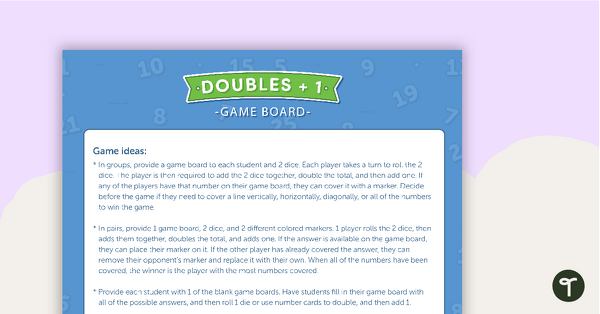 Doubles Plus 1 - Game Boards teaching resource