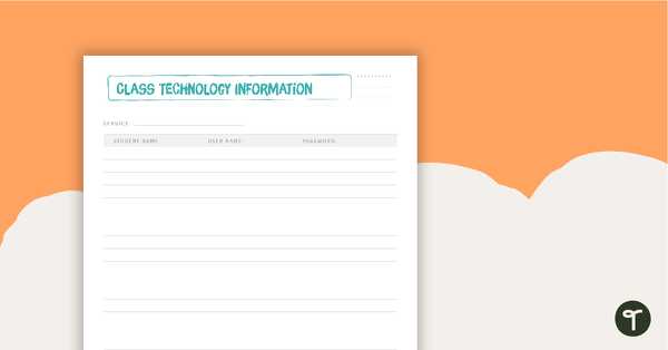 Image of Tropical Paradise Printable Teacher Planner - Technology Passwords Page (Class)