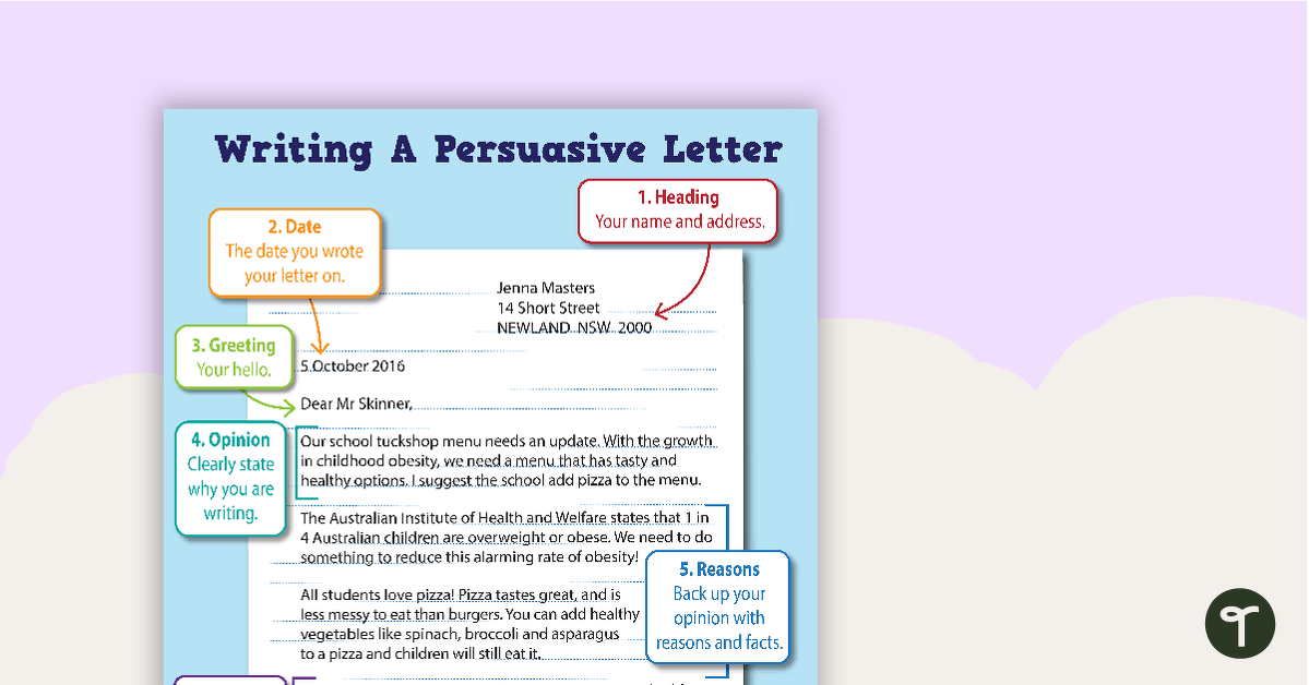 Writing A Persuasive Letter Poster teaching resource
