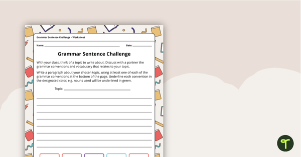 Image of Grammar Sentence Challenge Worksheet