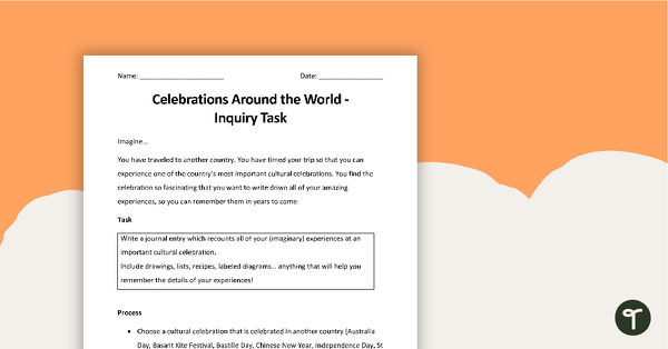 Celebrations Around The World - Inquiry Task teaching resource