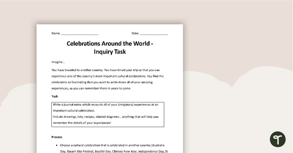 Celebrations Around The World - Inquiry Task teaching resource