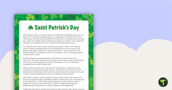 St Patrick's Day Fact Sheet teaching resource
