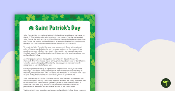 上一页iew image for St Patrick's Day Fact Sheet - teaching resource