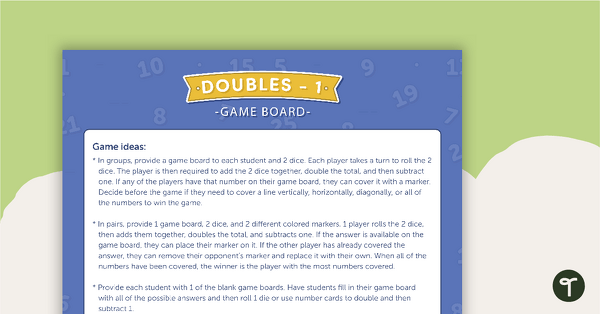 Doubles Minus 1 - Game Boards teaching resource