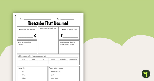 Preview image for Describe That Decimal Worksheet - teaching resource