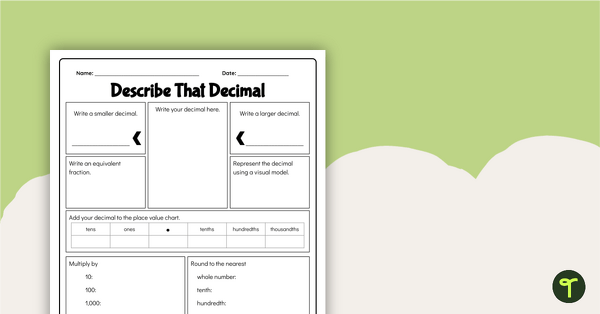 Go to Describe That Decimal Worksheet teaching resource