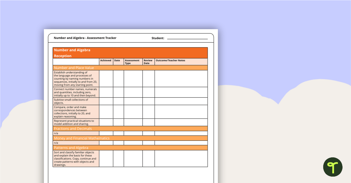 Mathematics Assessment Tracker - Complete Set (SA - Reception to Year 7) teaching resource