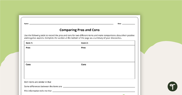 Preview image for Comparing Pros and Cons Template - teaching resource