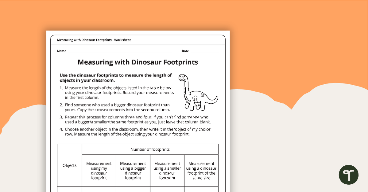 Measuring with Dinosaur Footprints - Worksheet teaching resource