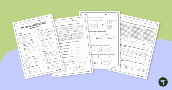 Fractions and Decimals Assessment - Year 3 and Year 4 teaching resource