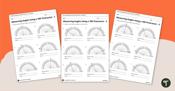 Go to Measuring Angles Using a 180 Degree Protractor - Worksheet teaching resource