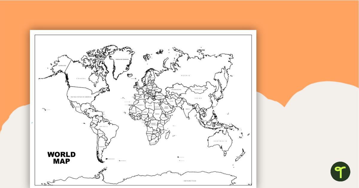 World Map with Countries - Black and White teaching resource