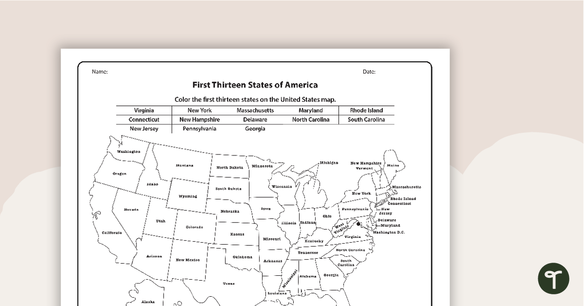 Maps of America - The 13 Colonies Worksheets teaching resource