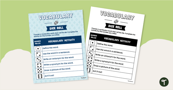 Image of Vocabulary Dice Roll Activity