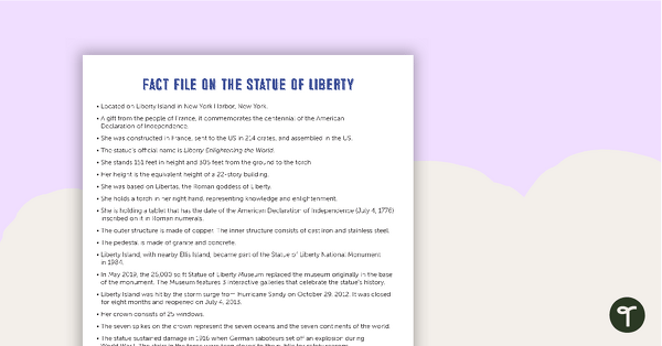 Go to Statue of Liberty Comprehension Worksheet teaching resource