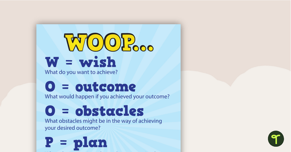 WOOP Motivational Behaviour Strategy Poster and Worksheet teaching resource