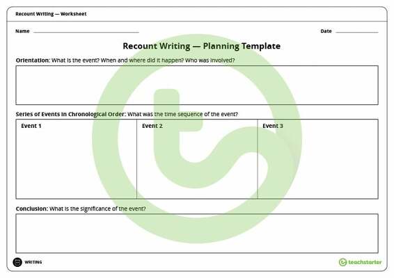 Recount Writing Planning Template teaching resource