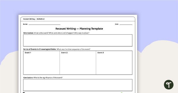 Preview image for Recount Writing Planning Template - teaching resource