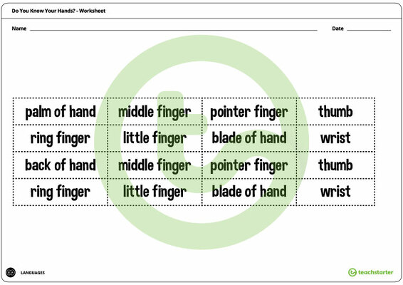 Do You Know Your Hands? Cut and Paste Worksheet teaching resource