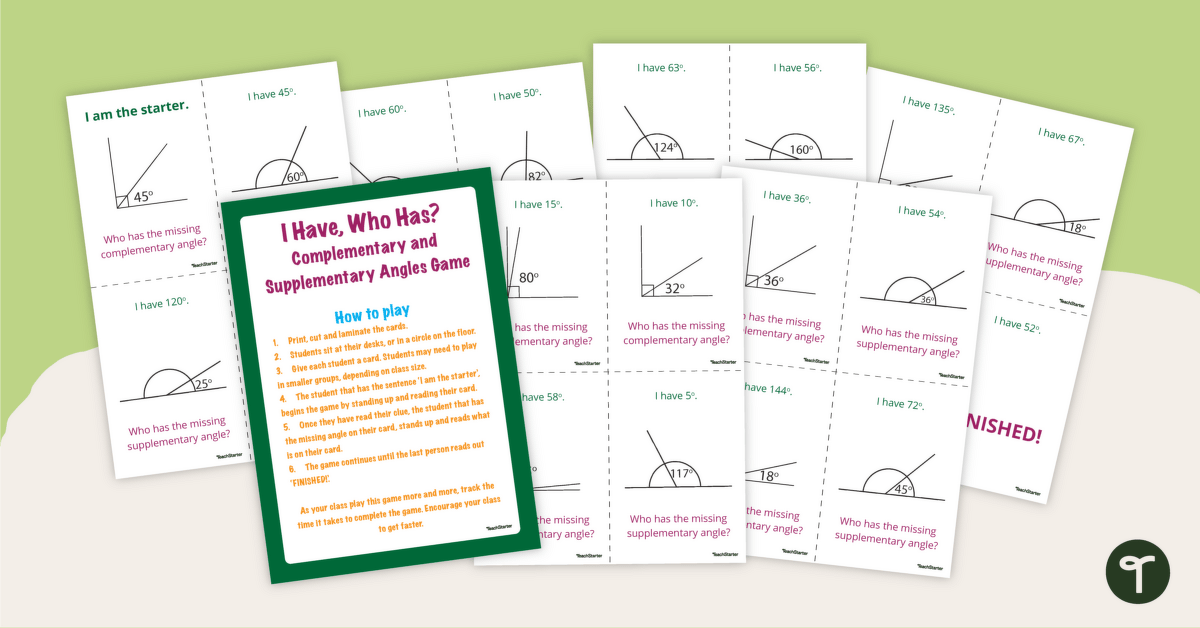 I Have, Who Has? – Complementary and Supplementary Angles Game teaching resource