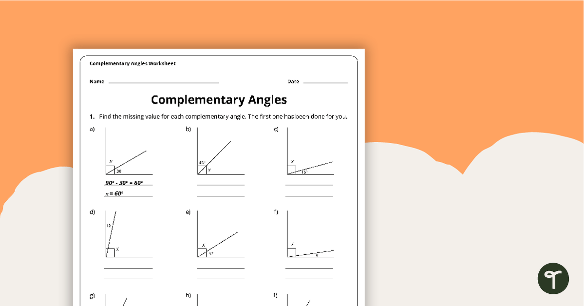 Complementary Angles – Year 6 Maths Worksheet | Teach Starter