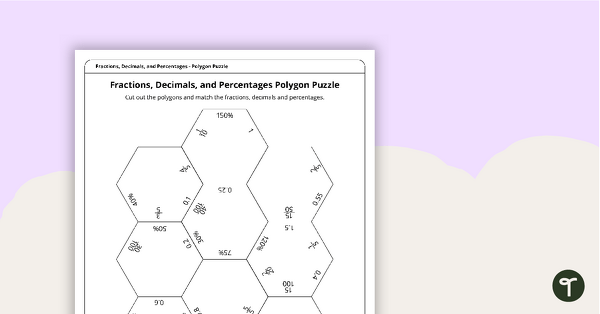 Polygon Puzzle - Fractions, Decimals, and Percentages teaching resource