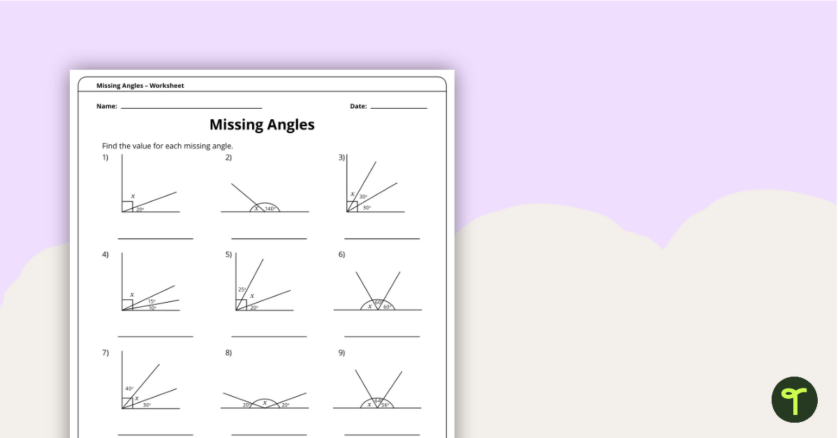 Missing Angles – Year 6 Maths Worksheet teaching resource