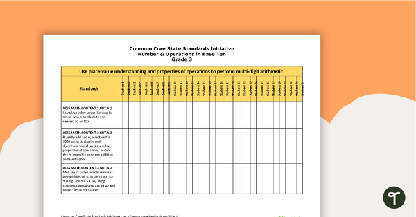 Common Core State Standards Progression Trackers - Grade 3 - Number & Operations in Base Ten teaching resource