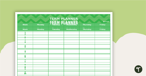 Go to Editable Green Chevrons Themed 9, 10 and 11 Week Term Planners teaching resource