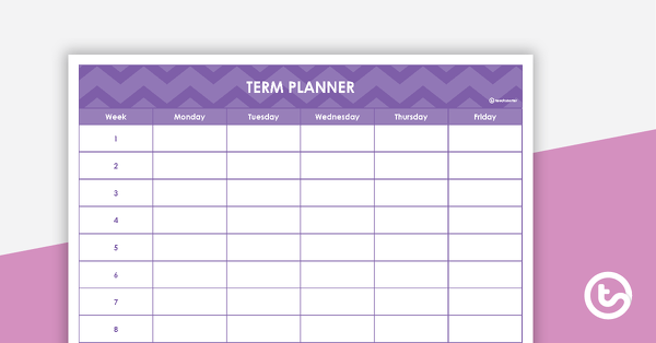 Go to Editable Purple Chevrons Themed 9, 10 and 11 Week Term Planners teaching resource