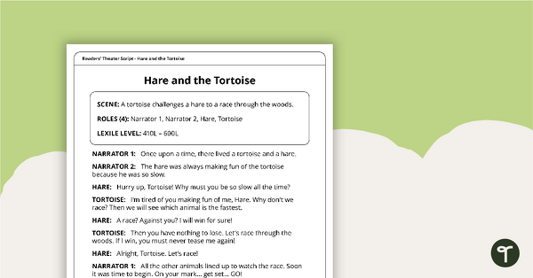 Readers' Theater Script - Hare and the Tortoise teaching resource