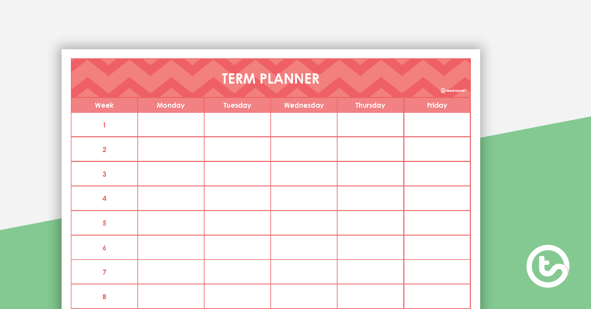 Editable Red Chevrons Themed 9, 10 and 11 Week Term Planners teaching resource