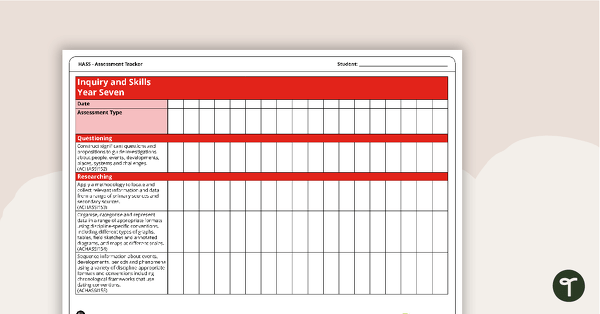 Preview image for HASS Year Seven Assessment Trackers - teaching resource