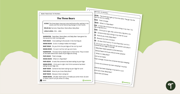 Preview image for Readers' Theater Script - The Three Bears - teaching resource